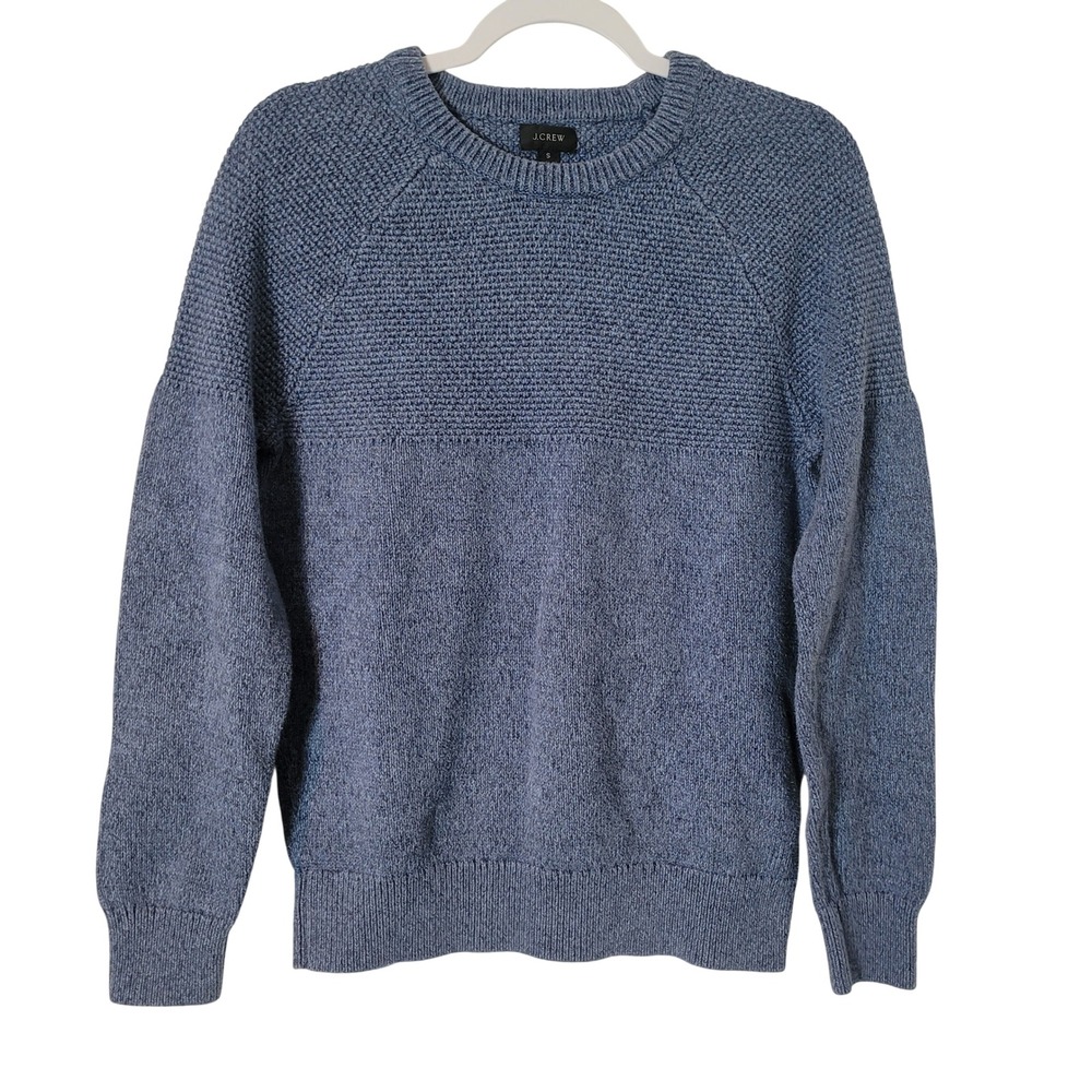 J.Crew Mens Blue Cotton Textured Marled Cotton Crewneck Sweater Size S Fisherman